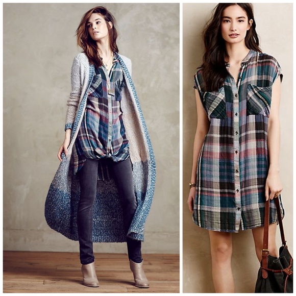 Anthropologie Tops - Anthropologie Holding Horses Plaid Tunic Dress